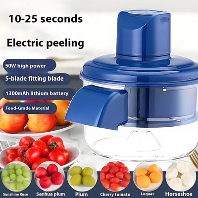 Automatic Fruit & Veggie Peeler – Multi-Functional Apple, Pear, Potato Cutter & Slicer, Grape Peeling Machine, Automatic Garlic Peeler for Grapes, Cherry Tomatoes, Garlic (Blue)