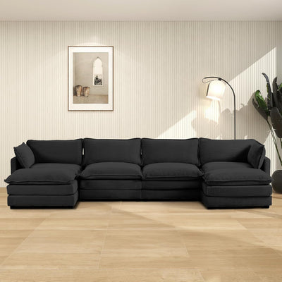 ROWHY Oversized Modular Sectional Sofa with Movable Ottoman, 112 Inch 4 Seat Modern Corduroy Sofa Set, Convertible L Shaped Couch for Living Room and Office, Beige